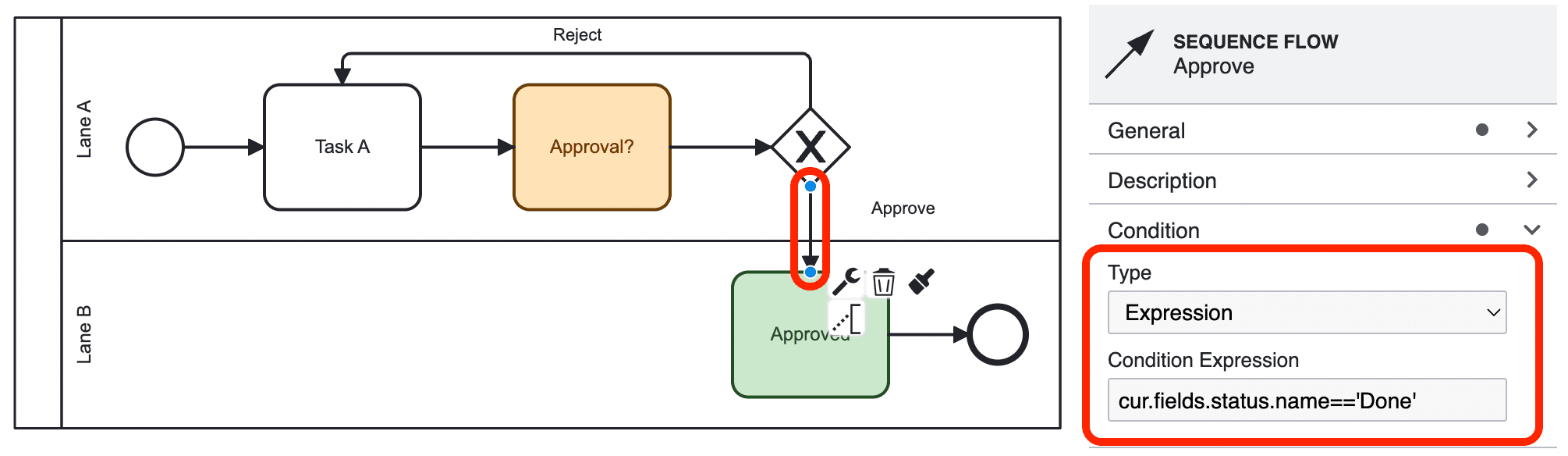 Expressions on the outgoing transitions of an XOR gateway