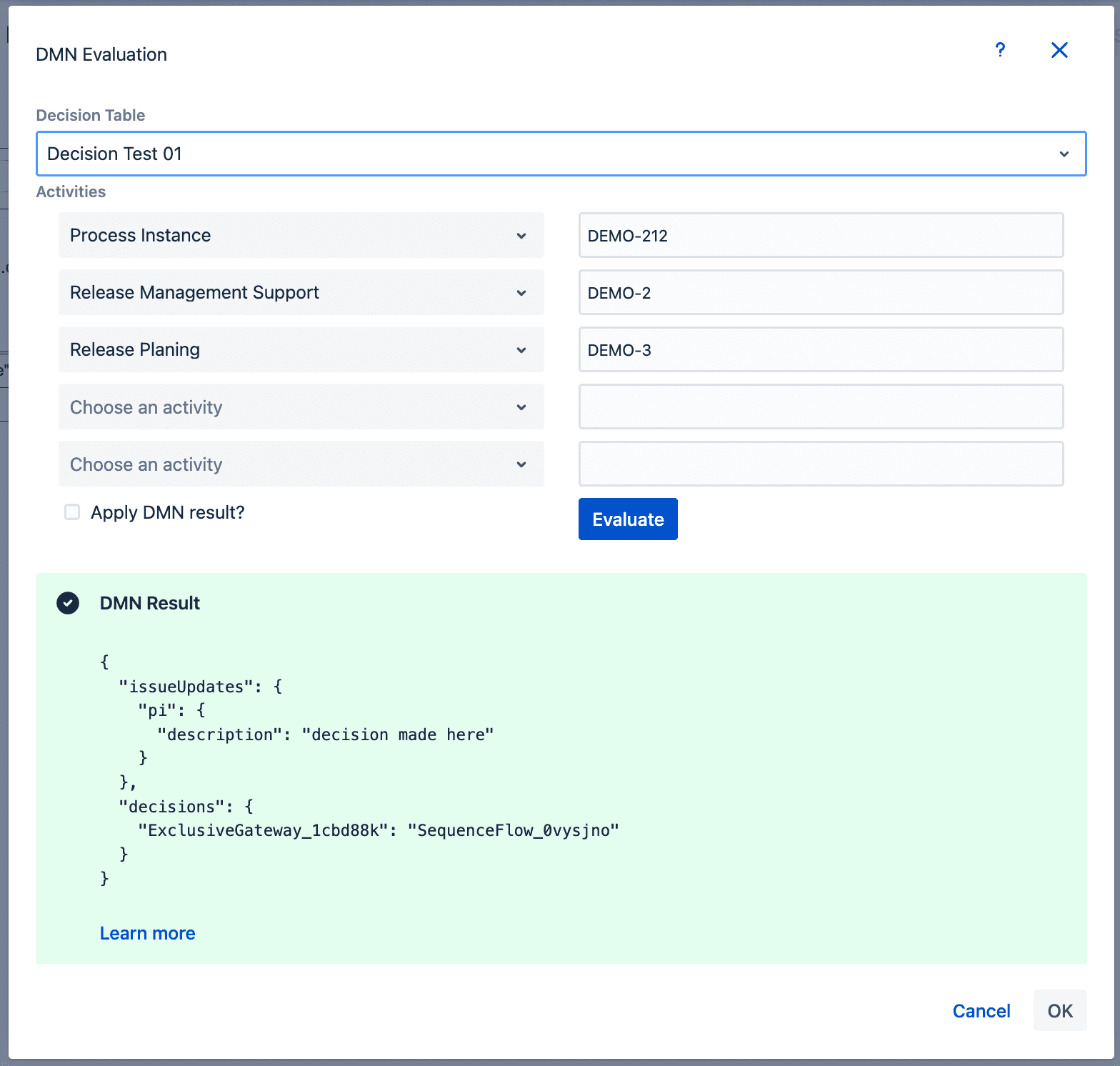 DMN Evaluation Modal