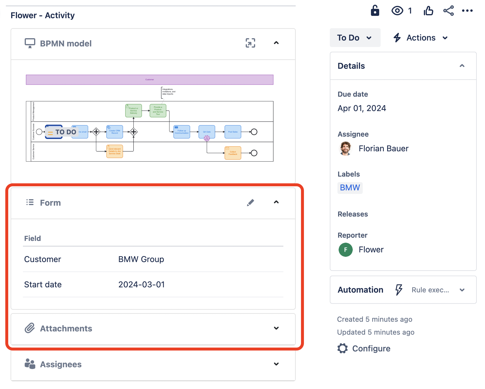Flower Form Context in a Jira Issue screen